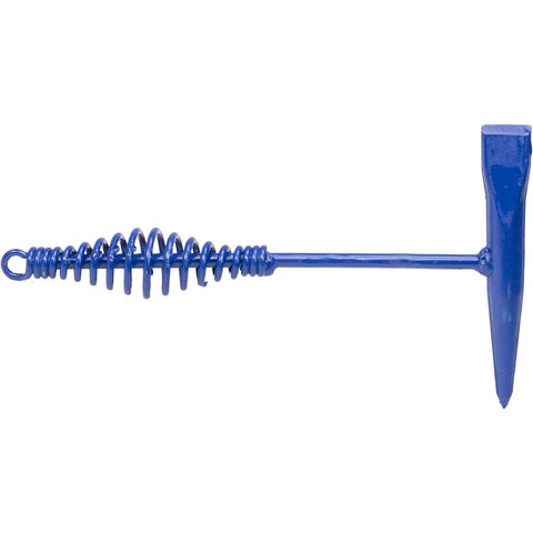 Chipping Welding Hammer 15 Oz For Fast Slag Cleanup And Light Demolition Made In USA Built Tough Heavy Duty American Steel With Chisel Like Blade And Tapered Point VN19815 WC CS, side view of blue steel hammer with curled handle