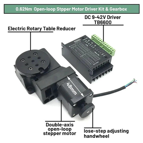 Dead On Precision Motorized Rotary Table With Hollow Center Bore Knockout Cnc Rotation Stage For Mechanical Arms And Automation Jobs featuring stepper motor and driver kit.
