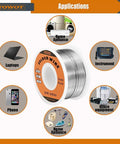 Sixty Forty Tin Lead Rosin Core Solder Wire For Electronics with labeled applications in electronics, 0.8mm, 50g pack
