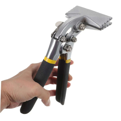 Metal Bender Hand Seamer Tool Plier For HVAC Non Slip Handle Beefy Bending Pliers held in hand, showing heat-treated steel construction.