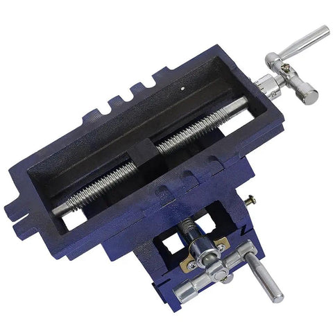 4 Inch X Y Cross Slide Drill Press Vise With Heavy Duty Steel Construction and Hardened Replaceable Serrated Jaws top view.