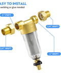 50 Micron Spin Down Sediment Filter For Whole House And Well Water Reusable Washing Machine Water Filter BPA Free Pre Filter Keeps Pipes And Appliances Clear And Running Smooth showing connections