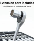 Close-up of extension bar from Durable 94 Piece Socket Set With Case 1/4 Inch And 1/2 Inch Drive Pro Grade Mechanics Tool Kit