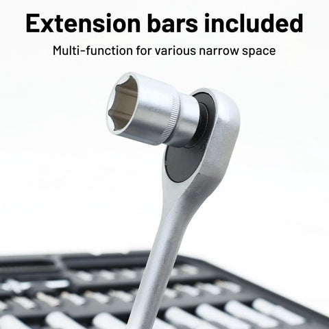 Close-up of extension bar from Durable 94 Piece Socket Set With Case 1/4 Inch And 1/2 Inch Drive Pro Grade Mechanics Tool Kit