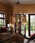 Hemp Rope Six Light Hanging Pendant Ceiling Light Fixture, Dope Industrial Vintage Rustic Chandelier in living room decor