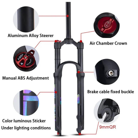 Air Front Mountain Bike Fork With 100mm Travel Rebound Adjustment Manual And Remote Lockout 26 27.5 29 Inches Illustrated Features