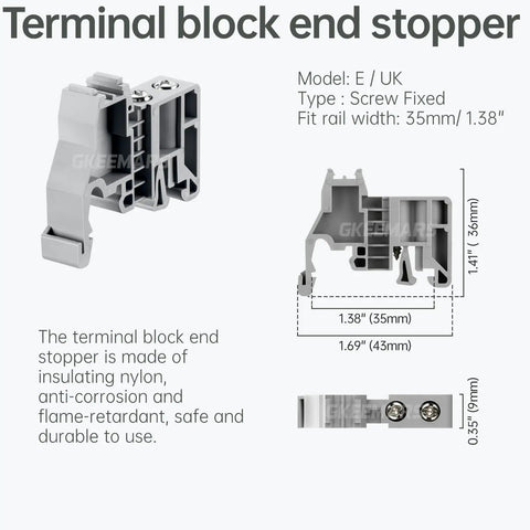 DIN Rail Terminal Block End Stopper Set, Built To Last, Screw Clamp Type End Brackets For 35mm Wide Rails, Insulating Nylon Construction