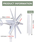 High Output Wind Turbine Kit With Eight Blades And Solar Wind Hybrid Controller For Home Energy, dimensions shown