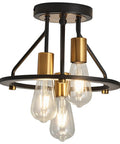 Industrial Semi Flush Mount Ceiling Light Fixture Three Light Dope Matte Black And Gold Chandelier E26 Farmhouse Ceiling Lamp