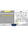 75 Piece 5W Ceramic Cement Resistor Kit With Axial Leads in plastic case, values and sizes visible, ideal for DIY electronics projects
