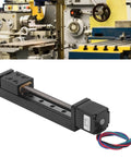 Rock Solid Manual Linear Rail Slide Table With 100mm Stroke And 28 Stepper, Ideal Linear Stage For CNC Router Parts X Y Z Motion, Rugged Guide Rail System Delivers Quiet, Precise Movement, black metal slide with stepper motor and wires