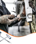 Mechanic using Six Pack Chainsaw Screwdriver Wrench Set In 13 By 19 Mm, Long And Short Sizes, Alloy Steel, on machinery wheel.