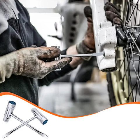 Mechanic using Six Pack Chainsaw Screwdriver Wrench Set In 13 By 19 Mm, Long And Short Sizes, Alloy Steel, on machinery wheel.