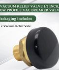 Vacuum relief valve, 1/2-inch, brass body with black low-profile cap for water and heater tanks