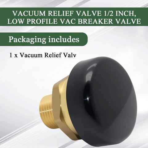 Vacuum relief valve, 1/2-inch, brass body with black low-profile cap for water and heater tanks