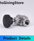 Needle valve, 304 stainless steel, 1/4 in NPT female, black knurled knob, side view