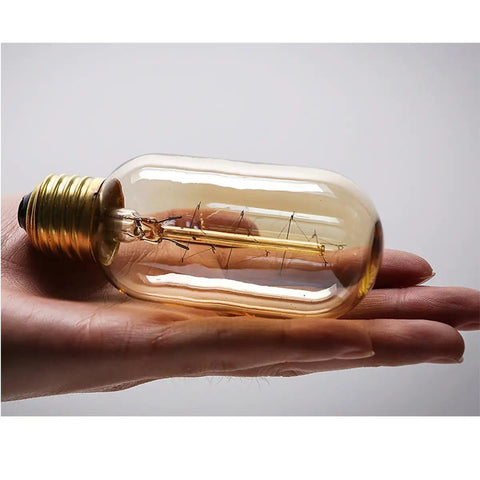 Old School Retro Edison Style T45 25W Dimmable Light Bulbs E26 Base Four Pack Amber Glass Warm Yellow Tungsten Filament Lamps