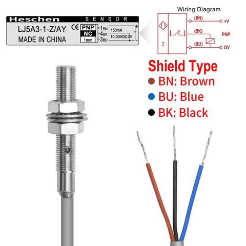 M5 Inductive Proximity Sensor Shielded Type LJ5A3 1mm Sensing Distance 10-30 VDC PNP Normally Closed 3 Wire Sensor with wiring diagram