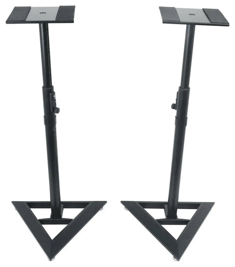 Pair of Heavy Duty Studio Monitor Speaker Stands With 60 Lb Capacity Beveled Base Sturdy Steel Construction and Pneumatic Height Adjustment