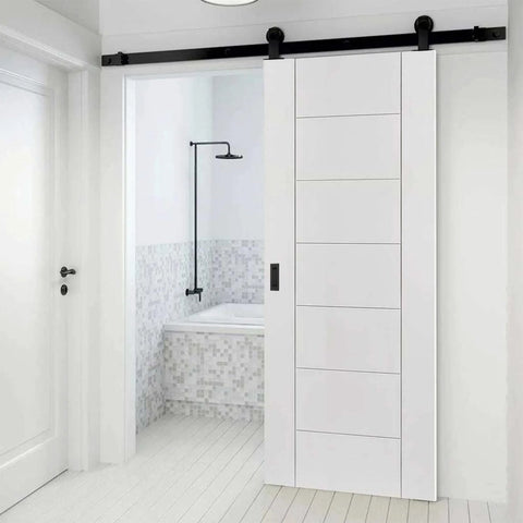Sliding barn door with Recessed Finger Flush Pulls for Cabinets and Doors - 4.72 Inch Black Stainless Steel Brushed Rectangular Door Pull Hardware