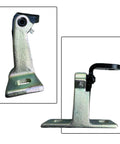 Automotive rear upper left door hinge, two-piece zinc-plated metal assembly for car door.