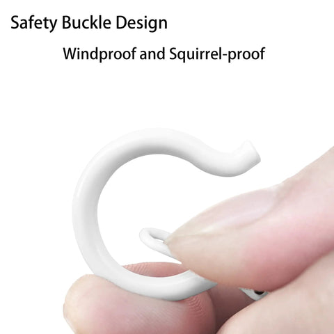 Close-up of safety buckle design on Sick 12 Pack Ceiling Hooks for Hanging Plants and Outdoor Lights, windproof feature shown