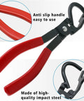 Exhaust hanger removal pliers with red rubber-coated handles and steel jaws