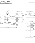 Diagram of Oil Rubbed Bronze Widespread Lavatory Faucet With Two Handles, Solid Brass Construction, installation measurements.