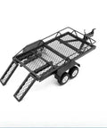 Heavy Duty Metal Rc Crawler Trailer Cargo Carrier Box For One Twenty Four Scale Remote Vehicles Solid Steel Hauler Kit top view with ramp
