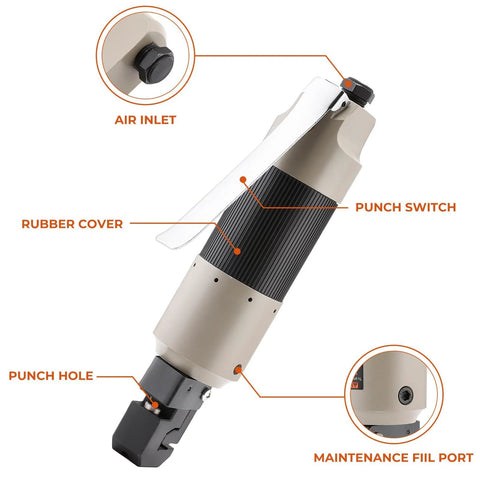 Pneumatic Straight Punch Flange Tool For Auto Body Repair ISINFLASH 2 In 1 Air Hole Punch And Crimper with detailed labels