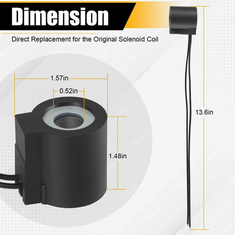 Solenoid Coil 12V DC 16W One Half Inch Hole Dual Wire Leads For Hydraulic Power Unit Lift Dump Valve Stem Series 08 Dimensions