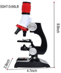 Kids Microscope Kit For Beginners With LED Light 100X 400X And 1200X Magnification Kid Friendly Educational Toy side view dimension