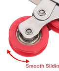 Heavy Duty Stainless Steel Double Roller Wheels For Sliding Door Replacement Kit close-up of red wheels and steel pulley system.