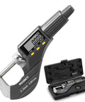 Digital Micrometer For Inch And Metric Measurements With 0 To 1 Inch Range and 0.00005 Inch or 0.001 mm Resolution, LCD, and case