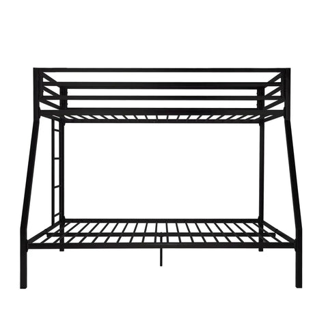 Rock Solid Twin Over Full Bunk Bed With Heavy Duty Steel Frame, adjustable ladder, sleek black finish angle view