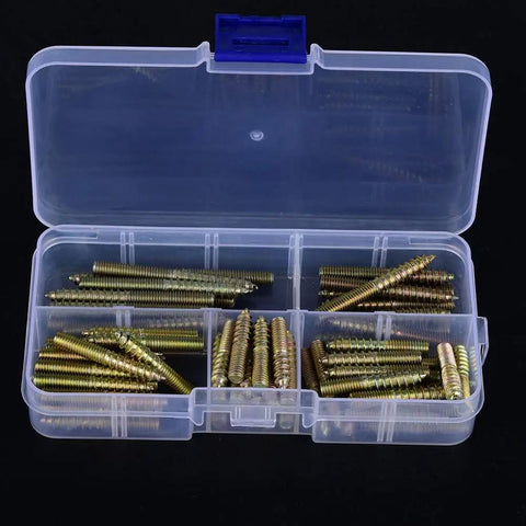 Pro Grade 80 Pcs Dowel Screws Set M5 Double Ended Hanger Bolts Zinc Plated Iron in case, for furniture assembly, multi-size kit