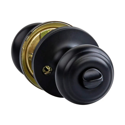 Exterior Door Knob With Lock Matte Black, Classic Vibe, Easy Install, Brass Body With Steel Core, Adjustable Latch 2-3/8 to 2-3/4 Inches