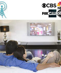Couple watching TV with Outdoor Amplified HDTV Antenna Up To 200 Mile Range With 360 Degree Rotation For Free HD 4K 1080P Channels