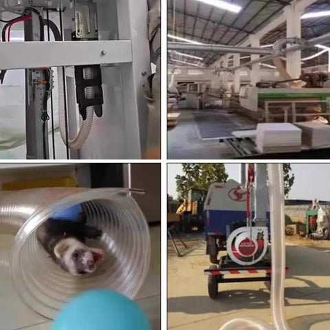 Battle Tested Flexible Vacuum Hose Heavy Duty Pu Dust Collection Tubing Woven With Steel Wire For Table Saw And Planer Job Site setup in factory.