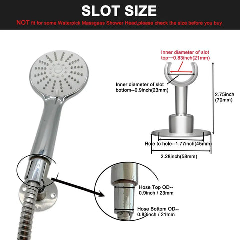 Dimensions and measurements of Stainless Steel Shower Head Holder Wall Mount for handheld sprayers with flexible hoses