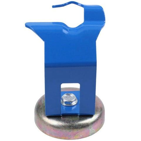 Heavy Duty 2X Magnetic Mig Welder Torch Holder Stand For Horizontal Vertical And Upside Down Welding Jobs With Hands Free Flexibility To Handle Most Standard Plasma And Mig Guns On Any Ferrous Metal Surface - Close-up of blue holder on metal base.