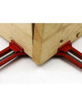 Four Piece 90 Degree Toggle Clamp Set For Woodworking And Framing Quick Clamp shown securing mitered wood corners.
