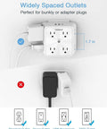Heavy Duty 8 Outlet Surge Protector Power Strip With Hella Reliable Build And Fast Charge Usb C expanded showing widely spaced outlets.