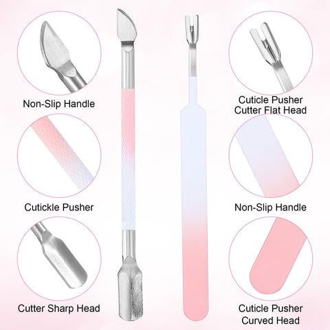 4 In 1 Cuticle Tool Set With Nipper Pusher Cutter And File In Pink Leather Case For Pro Grade Nail Care Tools display
