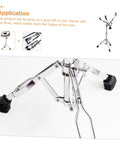Rock Solid Heavy Duty Snare Drum Stand Adjustable Portable Alloy Rack With Quick Release Storage Shelf For Gig Ready Bands Weekend Sessions And Tour Grade Stages, close-up of adjustable clamps and tripod legs.