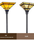 Stained Glass Tiffany Style Torchiere Floor Lamp 69 Inch Tall Cream Brown Antique Uplight With Totally Handmade Shade And Resin Base Unlit