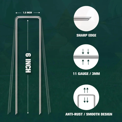 10-Pack 6-Inch Heavy Duty Landscape Staples Tough-As-Nails Rust-Proof Galvanized 11-Gauge U-Pins product dimensions and features