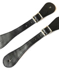 Leather Spur Straps For Horse Riding Two Piece Set With Adjustable Single Ply Design, Black Leather Equestrian Gear