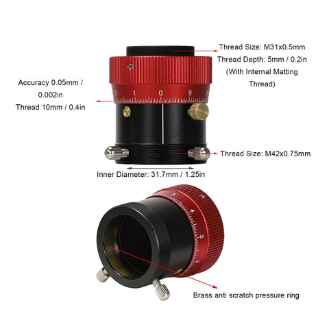 Double Helical Focuser For Telescopes Pro Grade Aluminum Alloy Focus Mechanism With 10mm Stroke, detailed measurements