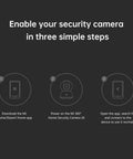 Setup guide for 360 Degree All-In-One Home Security Cam 2K With AI Human Detection, 3 easy steps displayed, black background.